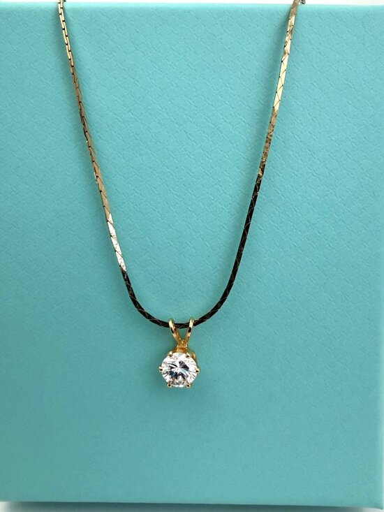 Nordstrom Jewelry - Elegant Gold Tone Chain Necklace with Prong-Set Faux Diamond Pendant